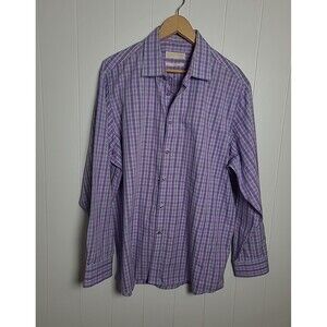 Michael Kors Men Plaid Long Sleeve Button-Up Shirt Purple Size XL 17.5 34/35